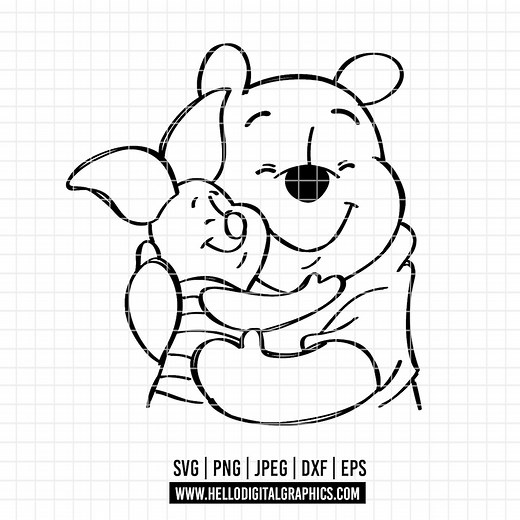 2059 - Winnie the Pooh With Piglet SVG, PNG, EPS - Winnie the Pooh Outline Clipart Vector, Line Art. Winnie the Pooh and His Friends. - Etsy