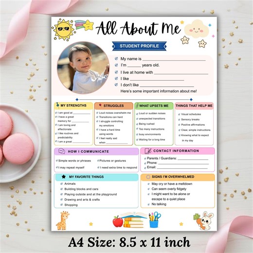 Editable All About Me Worksheet Printable, Printable Back to School Classroom Activity for First Day Get to Know Me, Digital Download - Etsy