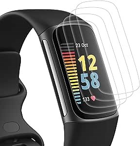 Compatible with Fitbit Charge 5 Screen Protector, 4 Pack Full Coverage Flexible Protective Film TPU Clear Soft Accessory with Anti-Scratch and HD Screen Cover for Charge 5 Fitness Tracker