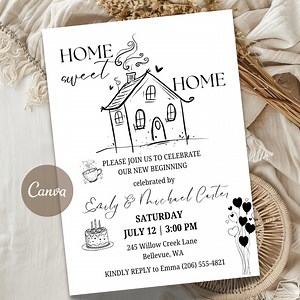 Housewarming Invitation Template, Home Sweet Home Invite, New Home Party Invitation, Minimalist Housewarming Invite, Editable Canva Template - Etsy