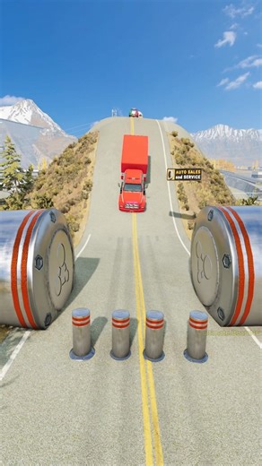 Ambulance vs Mini Car vs Moon Car vs Bollards #beamngdrive #shorts