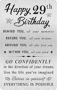 MOQIYXL Happy 29th Birthday Card for Men Women, Small Engraved Wallet Card for 29 Year Old Birthday Gifts