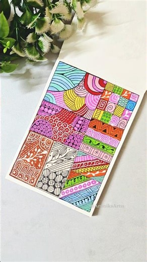 Easy Geometric Zen Doodle Art | Colorful Pattern Grid Drawing Process 🎨✨ #doodle #easy #geometry #yt