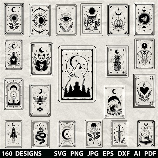160 Tarot Outline Cards Bundle Svg, Dxf, Eps, Ai, Pdf, Jpg, Png Grayscale Burn Image Vector Cnc Wood Cricut Celestial Witchcraft Silhouette - Etsy