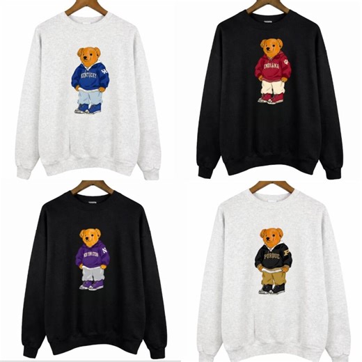 Personalized University Teddy Bear Graphic Sweatshirt, Custom College Crewneck Shirt, University Alumni Hoodie. College Merch.