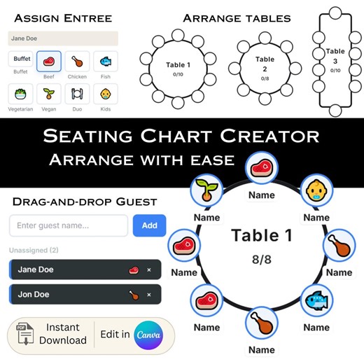 Seating Chart Creator - Interactive Diagram for Canva - Digital Download - Etsy Canada
