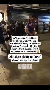Absolute chaos at Paris’ street music festival: 371 arrests, 6 stabbed, 1,500 injured, 13 police officers attacked, 51 vehicles set on fire, and 145 girls injected with syringes with an UNKNOWN substance 😳 | Live N' Direct Hip Hop