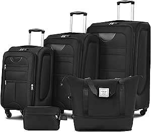 Merax Luggage Set, Softside Suitcase 3 Piece, Expandable Lightweight Luggage Sets with Duffel Bag 22" 26" 30" Suitcase with Wheels TSA Lock,Black
