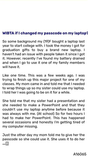 22K views · 44 reactions |  WIBTA if I  changed my passcode on my laptop? | Reddit Tales Central | Facebook