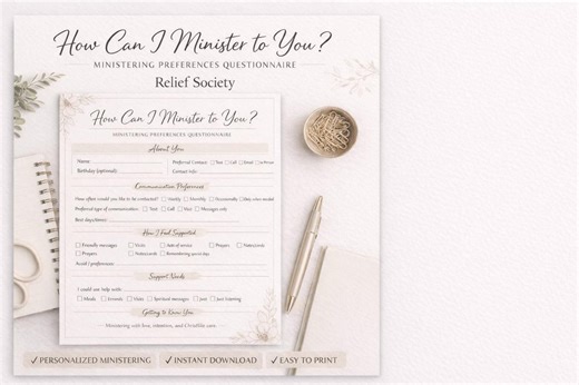 LDS Ministering Preferences Questionnaire | Printable Relief Society PDF Sheet - Etsy