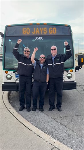 🎶 Ok Blue Jays, let’s play ball! 🎶 DRT staff are singing loud and proud as the Jays head to the World Series tonight! We’re riding with the team all the way—because we #wantitall 💙⚾ | Durham Region Transit (DRT)