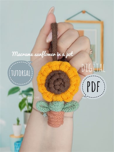 Tutorial PDF per realizzare un girasole in macramè in vaso: ciondolo decorativo fai da te per auto - Etsy Italia
