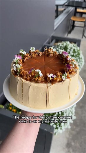 The recipe for this coffee caramel cake with candied walnuts is on my website 👌 https://michellemorfett.com/2025/10/27/coffee-caramel-cake-with-candied-walnuts/ | Michelle Morfett