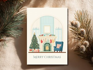 Cozy Christmas Family Room Card: 5x7 Holiday Greeting (digital Download) - Etsy Canada