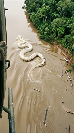 Helicopter Spots a Giant White Serpent in the Amazon River