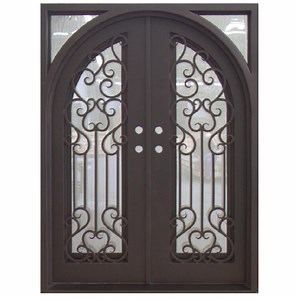 Metal Exterior Arch Top Scroll Design Wrought Iron Windows Doors