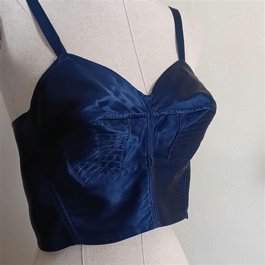 French Longline Bullet Bra, C1950s Blue Satin Brassière With Hook and Eye Fastening - Etsy