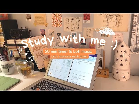 1 hour study with me 50/10 Pomodoro timer ⏱️ cozy lofi musical light academia desk