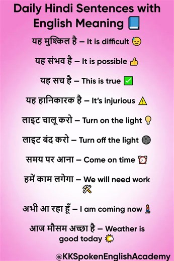Daily Hindi Sentences with English Meaning 🇮🇳 | Learn Spoken English Fast ⚡ #shorts #english