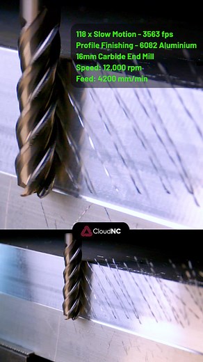 Slow Motion CNC - Profile Finishing 6082 Aluminium! We're experimenting with capturing our machining operations in ultra-slow motion, approximately 100x slower than real-time! More to come soon as our crack video team masters the tricky art of filming with a zoom lens in the DMG Mori... #slowmotionart #innovation #cnc #cncmachine #cncmachining #cncmachinist #machinist #machining #cncshop #cncmilling #machineshop #cncmachines #cncmanufacturing #AcceleratedbyAI | CloudNC