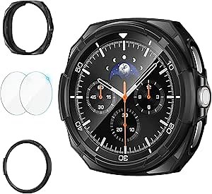 Goton 3-in-1 Accessories for Samsung Galaxy Watch 8 Classic 46mm Screen Protector, TPU Case Cover + Bezel Ring + 2-Pack Tempered Glass Film, Full Body Bumper Guard for Scratch & Impact Protection