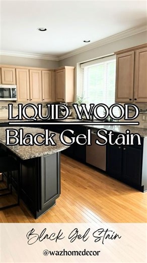 MICHELLE | Neutral Modern Home on Instagram: "Can you believe this is BLACK Gel Stain? And there was NO SANDING?!?🤯 Comment LINK for products!! Follow for more budget friendly DIYs and tips along the way! Details below ⬇️ I started with two coats of Retique It Light Wood Color Liquid Wood followed by two coats of Varathane Black Gel Stain. I finished the cabinets with three coats of Varathane Matte Polyurethane. My upper cabinets were the same process but with Minwax Provincial Stain!! C