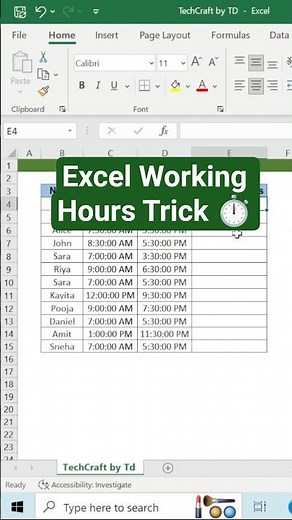 Excel Trick: Calculate Working Hours Using MOD Function ⏱️