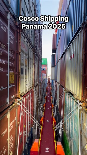 Cosco Shipping Panama 2025, automatic twislocks, light turnbuckles with safety locks #lashersnjny #reelsviralシ #CargoShipping #megaships #containership | Dariel Rodriguez