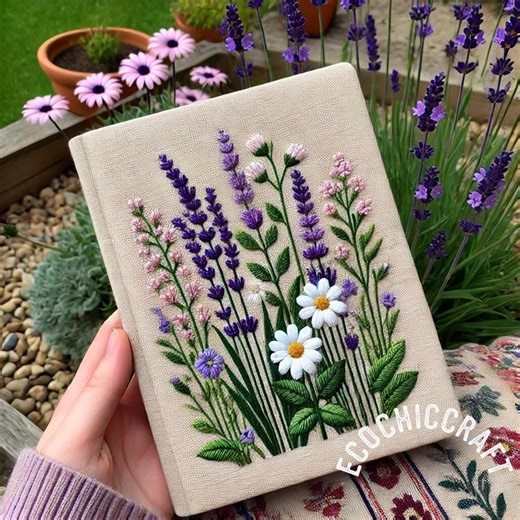 Custom Hand Embroidered Fabric Notebook - Personalized Journal With Daisy, Reedgrass, Wildflowers, Lavender | Handmade Hardcover Diary Gift - Etsy