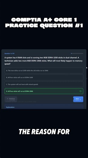 CompTIA A+ Core 1 Practice: RAM Speed Optimization #comptia #comptiaaplus #comptiaexam #ithelpdesk