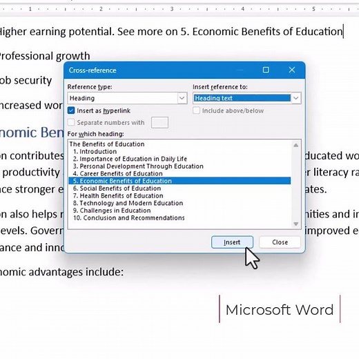 Microsoft Word Cross References