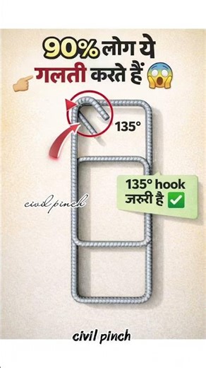 👉 “90% लोग Stirrup Hook का सही Angle नहीं जानते 😱 | 135° Rule Explained” #shorts #civilengineering