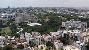 Aerial footage of Ritzy Banjara Hills is an upscale dining and nightlife hub centered on Road Number 1, where smart bars and cafes, high-end Indian restaurants, and hotels with nightclubs.