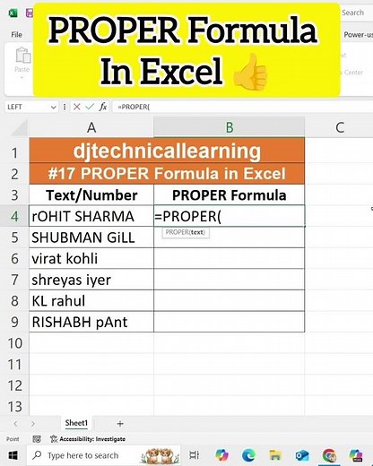 PROPER Formula in Excel | Deepak Jhanswa | #proper #excel