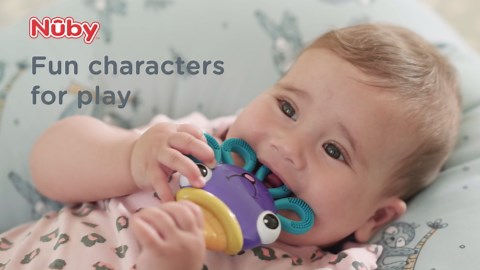 Nuby Vibe-EEZ Vibrating Teether - Battery Powered - Textured Surface and Easy to Grasp Toy for Baby Teething Relief - 3+ Months - Octopus