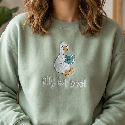 Silly but Saved Embroidery Design, Silly Goose Christian Machine Embroidery File, Funny Bible Reading Goose, Trendy Faith Meme Gift - Etsy