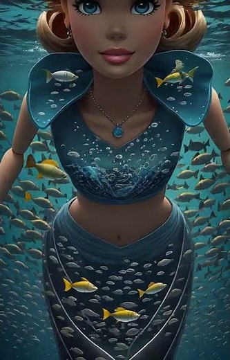 Barbie under water in a beautiful ocean surrounded by fishes