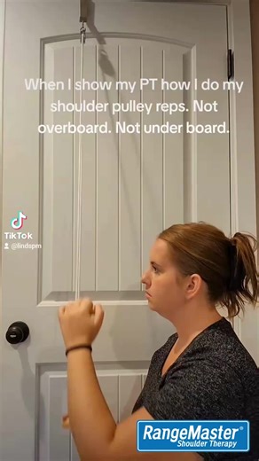 See how she uses the RangeMaster Shoulder Pulley? Very cutsey, very mindful. #rangemaster #shoulderpulley #shoulderrehab