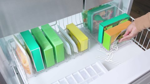 YouCopia FreezeUp Freezer Rack 12" BPA-Free Fridge Organizer with Adjustable Dividers and Handles for Frozen Food Box and Meal Storage, Clear