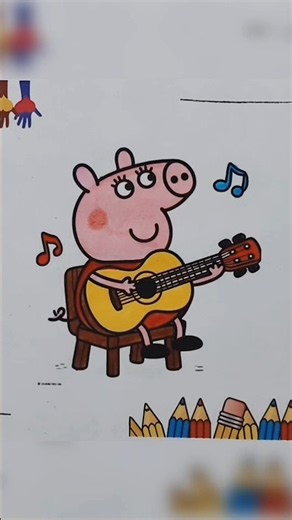 Coloring Peppa Pig Playing Acoustic Guitar! 🎸✨ #Shorts #PeppaPig