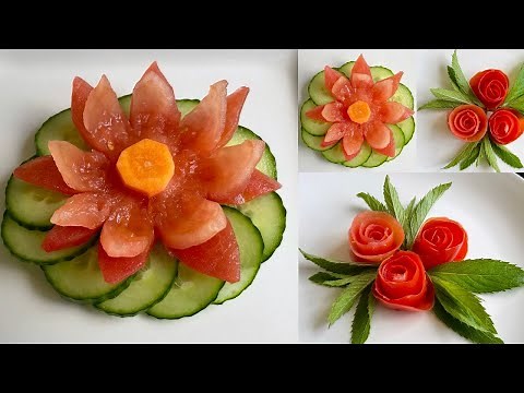 Tomato decoration || How to make 2 beautiful tomato salad decoration || Tomato flower ||Tomato rose