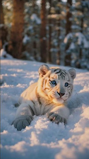 ❄️ Listen to the soft snow crunch and the gentle purrs of a white tiger cub with crystal-blue eyes.