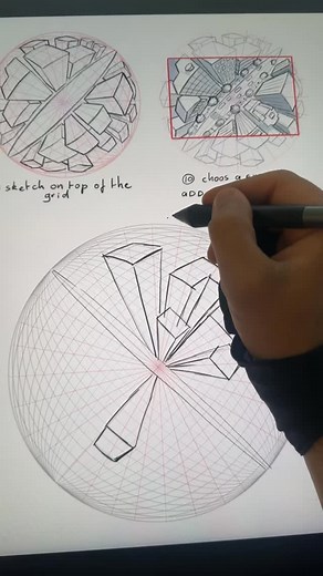 Lets draw a sperical persepctive. See link in bio for my how to draw backgrounds evook and video for the full course inclusing perspective #art #draw #drawing #artist #dailyart #tekenen #sketch #instaart | Mitch Leeuwe