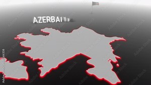 3d animated map of Azerbaijan gets hit and fractured by the text “War” Stock Video