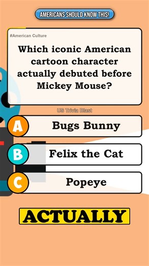 😺 Which iconic American cartoon character actually debuted before Mickey… #Shorts #usaquiz #culture