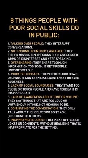 65K views · 92 reactions | Eight things people with poor social skills will do outside... #mentalhealthawareness #psychologyfacts | Mental health with Omoye | Facebook