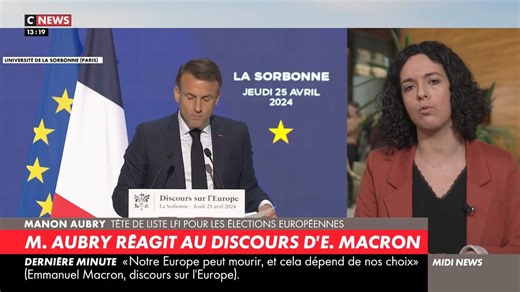 🎙 « La vision de l'Europe d'Emmanuel Macron : une Europe au service des profiteurs. Nous, nous défendons une Europe au service des travailleurs. » Réaction de Manon Aubry tête de liste de l'Union populaire au discours de Macron à la Sorbonne. | La France insoumise