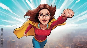 Woman Superhero Mom Flying through the Air