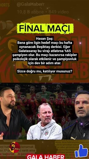 Hasan Şaş:Bana göre ligin hedef maçı bu hafta oynanacak Beşiktaş derbisi #galatasaray #sondakika