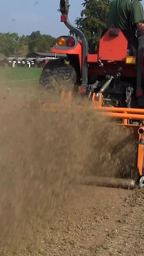 Our TM1000 tractor mounted scarifier in action. A specially designed tractor mounted unit with a choice of five quick release interchangeable reels to aid the removal and control of thatch and help to reduce standing surface water by improving water infiltration. Features include a contra rotating reel for a clean consistent performance with a selection of various blades to suit key tasks. The weight of the collection box and material is carried by the main frame on the front roller and independ